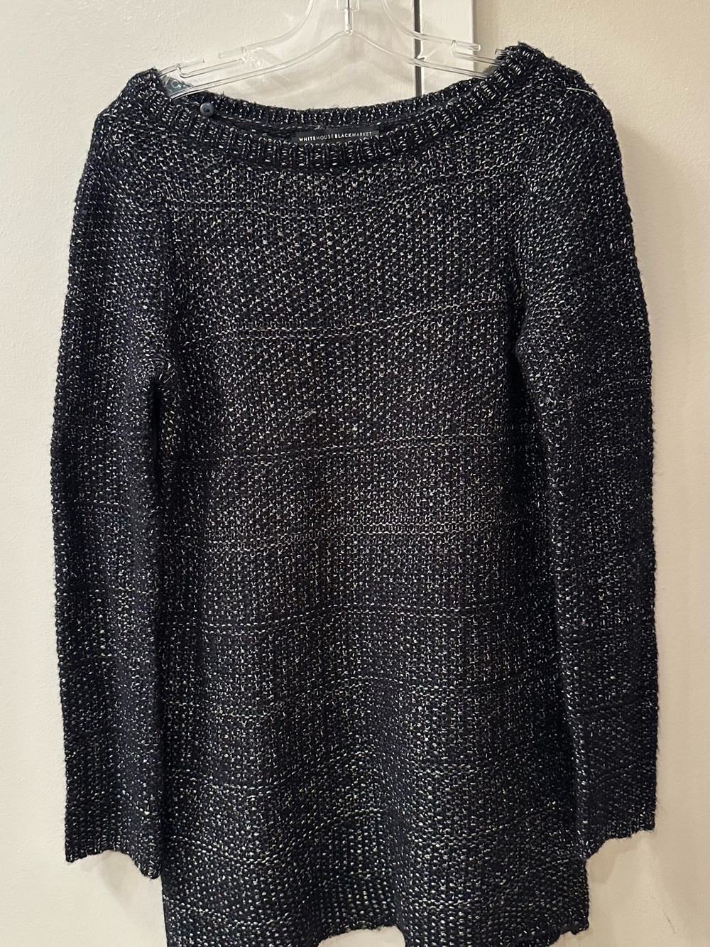 White House Black Market Black Metallic Scoop Neck Sweater